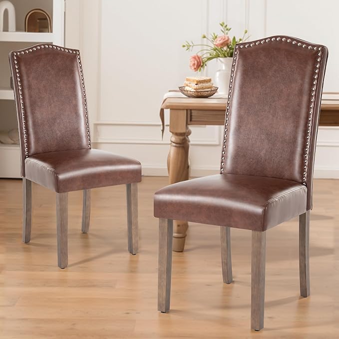 Stylish Upholstered Parsons Dining Chair PU Faux Leather - Image 2
