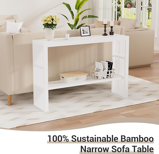 Bamboo Wood Console Table 47.2" Entryway Table, 2-Tier Farmhouse Narrow Sofa - Image 3