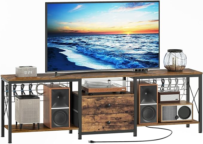 TV Stand with Power Outlet Up to 75 Inch, Entertainment Center with 2 Fabric - Image 6