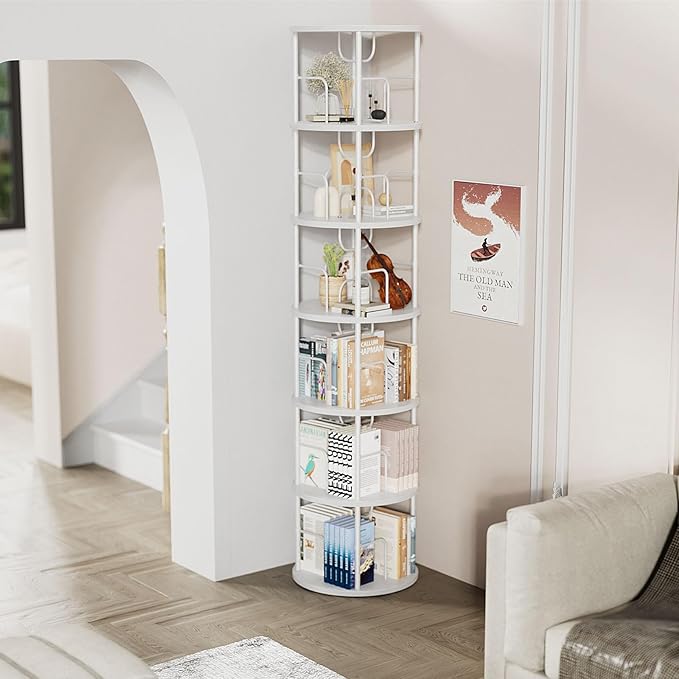 6 Tier Rotating Bookshelf, 360 ° Display Stackable Spinning Bookshelf Tower - Image 4