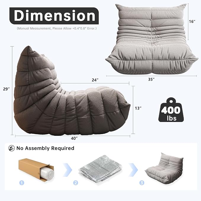 Bean Bag Chairs for Adults, BeanBag Reading Chair Memory Foam Couch, Floor - Image 2