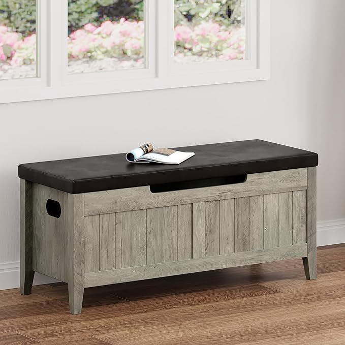GAOMON Storage Bench with Padded Seat, 39.4” Wooden Chest Storage Box with 2 - Image 7