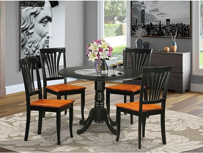 East West Furniture DLAV5-BLK-W 5 Piece Dining Set Includes a Round Dining Room - Image 2