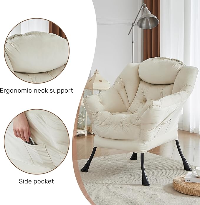 HollyHOME Modern Fabric Large Lazy Chair, Accent Oversized Comfy Reading Chair - Image 4