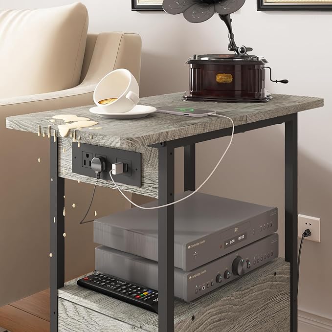LIDYUK End Table with Charging Station, Narrow Side Table with Drawer and USB - Image 6