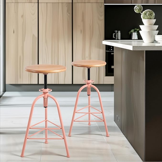 Set of 2 Modern Bar Stools-24.4-28.3 Counter Height Adjustable Patio - Image 8