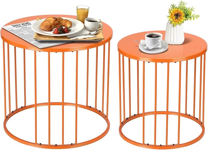 SUNNYPARK Outdoor Side Table Set of 2, Metal Circle Accent End Tables by SUNNYPARK
