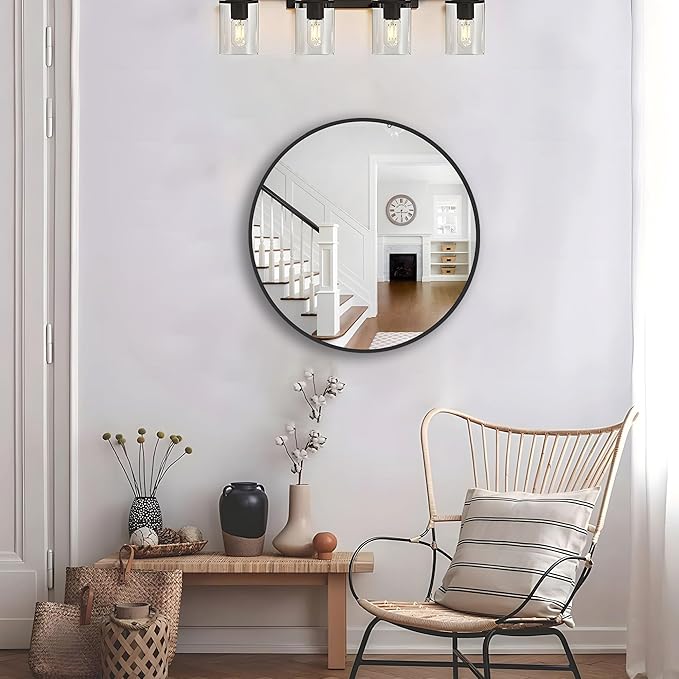 Circle Mirror 16 Inch Black Round Bathroom Mirror Round Bathroom Mirror Circle - Image 2