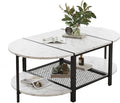 SENIG Oval Coffee Table with Faux Marble Top, 2-Tier Storage Shelf and Metal by SENIG