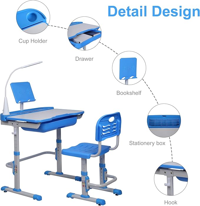 Kids Desk and Chair Set, Height Adjustable Child's School Study Writing Tables - Image 7