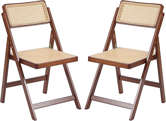 Tiita Rattan Dining Chairs Set of 2, Mid Century Modern Folding Chair, Bamboo by TiitaHome