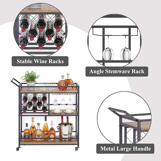 FATORRI Bar Cart for The Home, Rolling Wine Carts on Wheels - Image 7