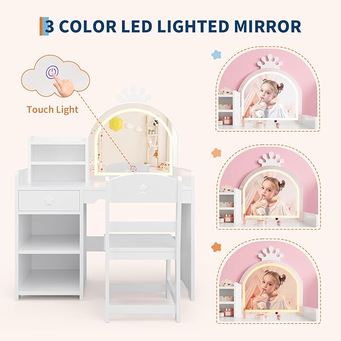 IDEALHOUSE Kids Vanity Table and Chair Set - Image 2