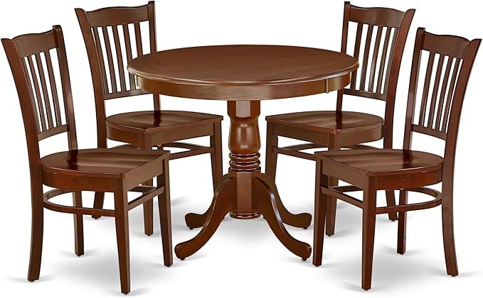 East West Furniture ANGR5-MAH-W 5 Piece Dining Room Table Set Includes a Round by EastWestFurniture