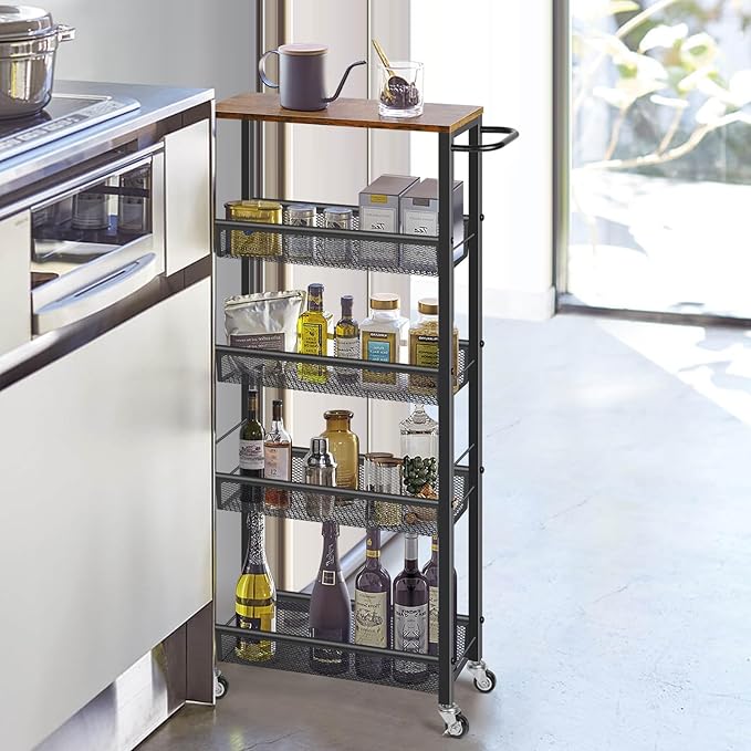MOOACE Slim Storage Cart, 5 Tier Kitchen Rolling Carts - Image 2