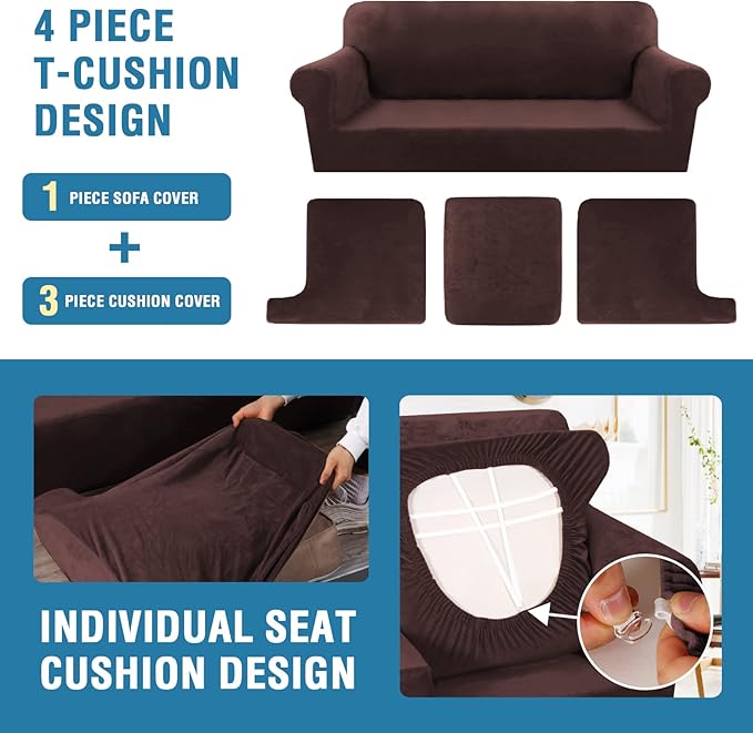 H.VERSAILTEX Sofa Cover 4 Piece T Cushion Sofa Slipcovers Thick Velvet Couch - Image 4