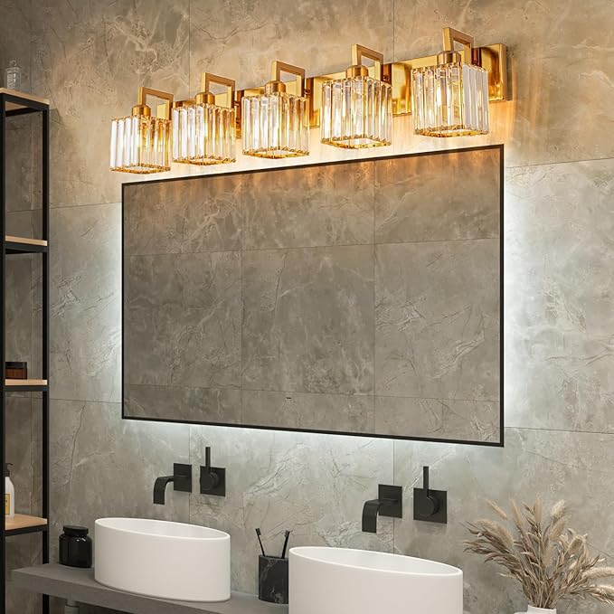 Modern Bathroom Vanity Light 5-Lights Chrome Crystal Wall Lamp Bathroom Modern - Image 2