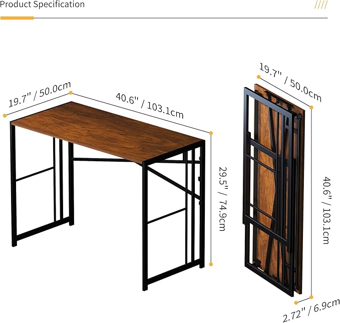 Folding Computer Desk 40 inch Writing Gaming Computer Camping Desk, No Assembly - Image 3