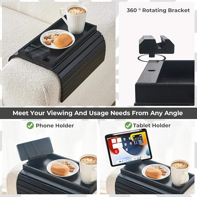 Bamboo Sofa Arm Tray, Anti Falling Couch Arm Tray Armrest Table - Image 3