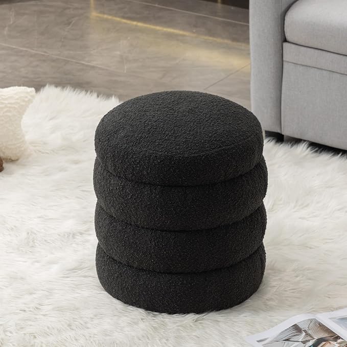 Furniliving Modern Round Ottoman, Soft Bedroom Ottoman Footstool Round Ottomans - Image 3
