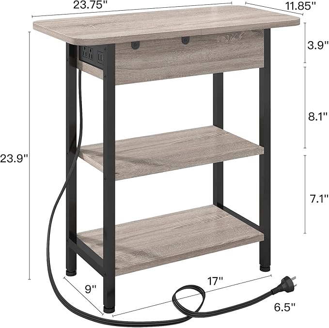 LIDYUK End Table with Charging Station, Nightstands Set of 2 - Image 3