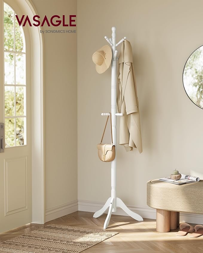 VASAGLE Solid Wood Coat Rack and Stand, Free Standing Hall Coat Tree - Image 2