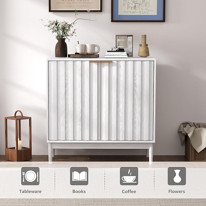 Fluted Cabinet with Storage, Buffet Cabinet Sideborad with Door, Kitchen Buffet - Image 3