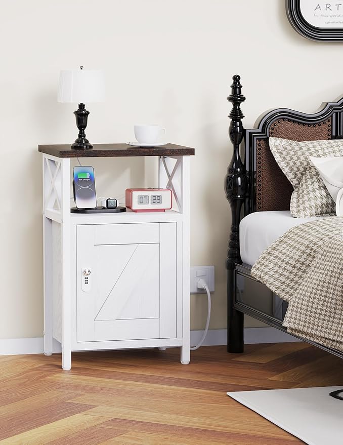Wooden Nightstand with Lock, Bed Side Table with Drawers, Bedside Table with - Image 2