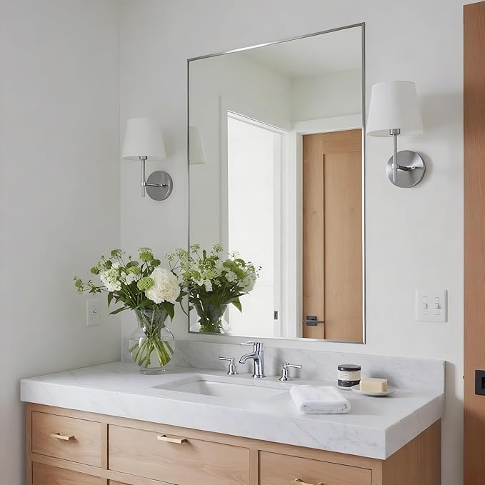 24x36 Inch Nickel Bathroom Mirror - Image 3