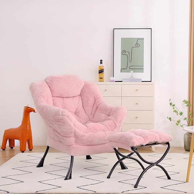 Lazy Chair with Ottoman, Modern Accent Chair Lounge Leisure Sofa Chair with - Image 5