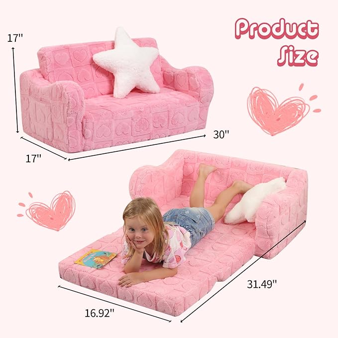 Extra Wider Seating Toddler Couch, 2-in-1 Toddler Soft Couch Fold Out - Image 3