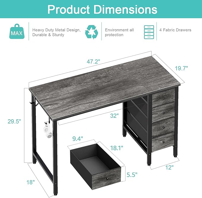 Lufeiya 47 inch Computer Desk - Image 3
