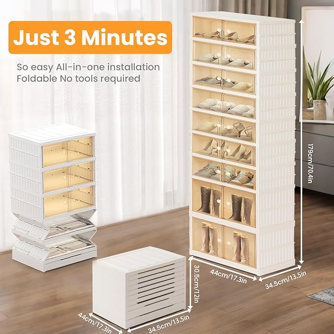Foldable Shoe Organizer Storage Box, Portable Extra Large Folding Shoe Rack - Image 2