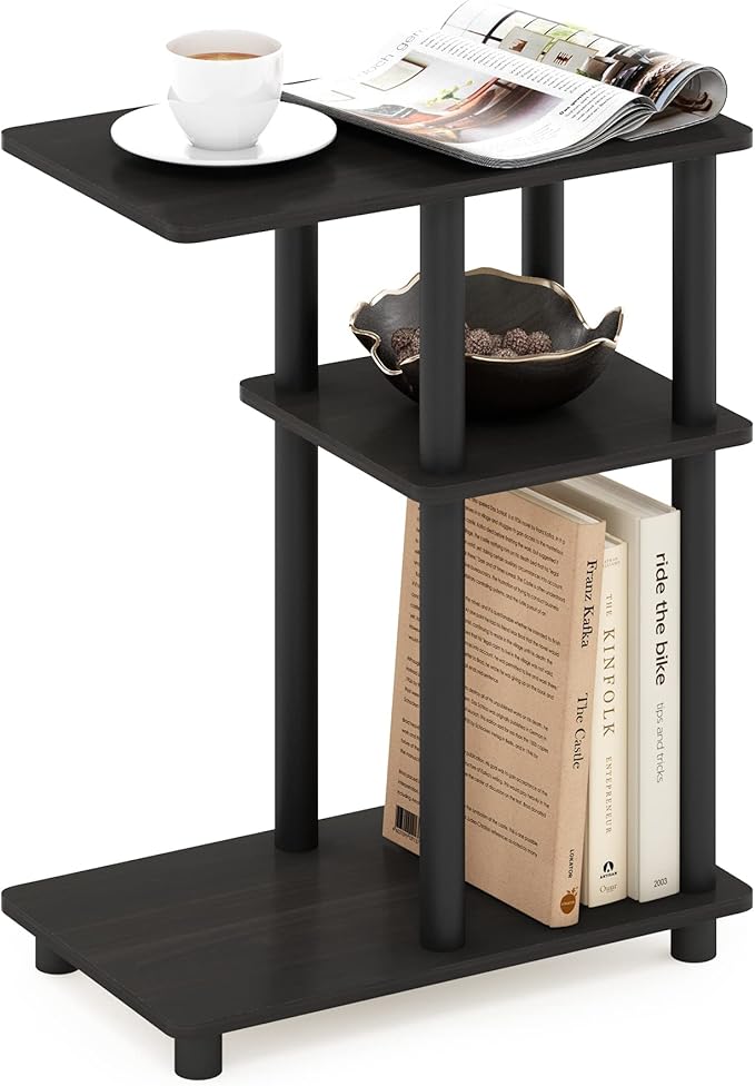 Furinno Turn-N-Tube C-Shape Sofa Side Table, Espresso/Black, Plastic Pole by Furinno-FitsYourSpaceFitsYourBudget