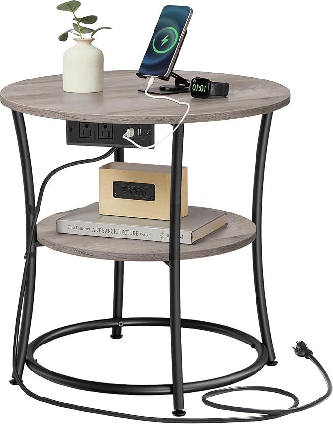 VASAGLE Side Table, 2-Tier Round End Table by VASAGLEbySONGMICSHOME