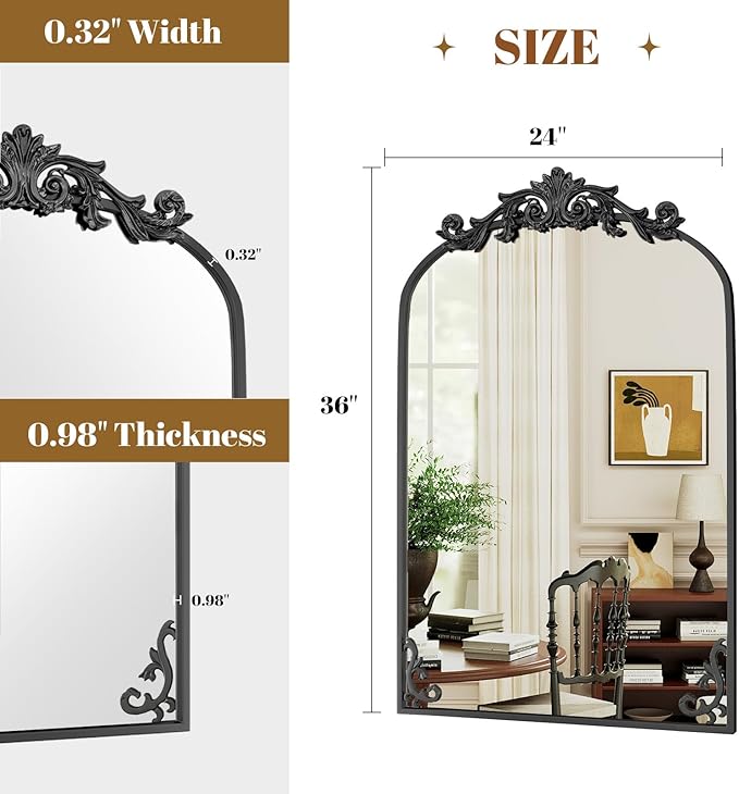 24x36 inch Vintage Arched Bathroom Mirror - Image 3