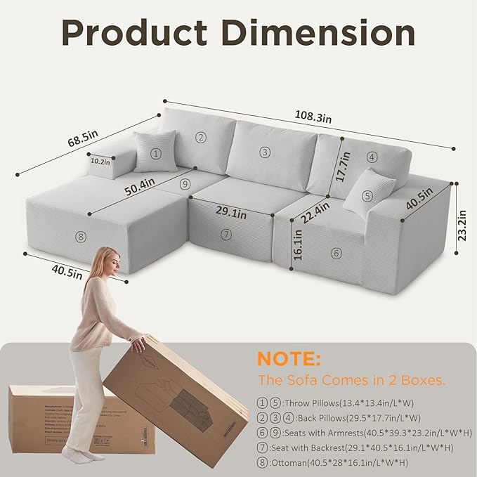 INGEROOM 108" Cloud Sectional Couch, Modular Sectional Sofa - Image 2