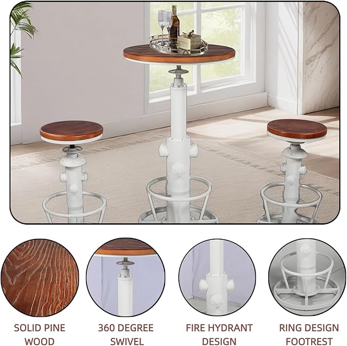 Vintage Pub Table 38.6-44.5inch Height Adjustable Industrial High Bar Table in - Image 3