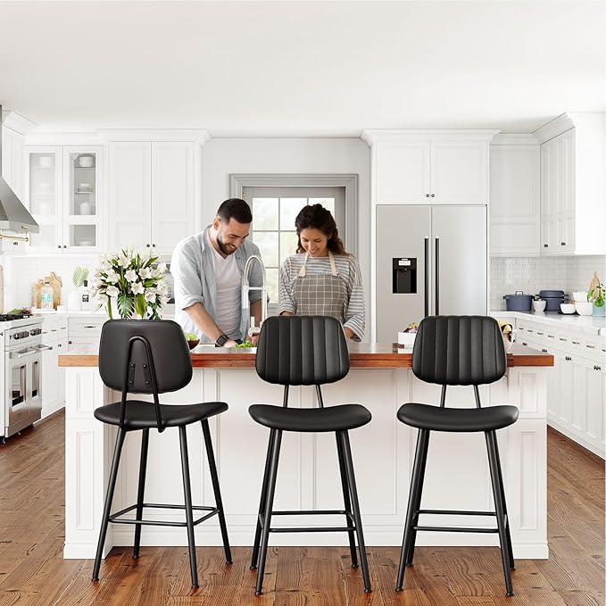 24-Inch Leather Bar Stools Set of 3, Counter Height Barstools - Image 8