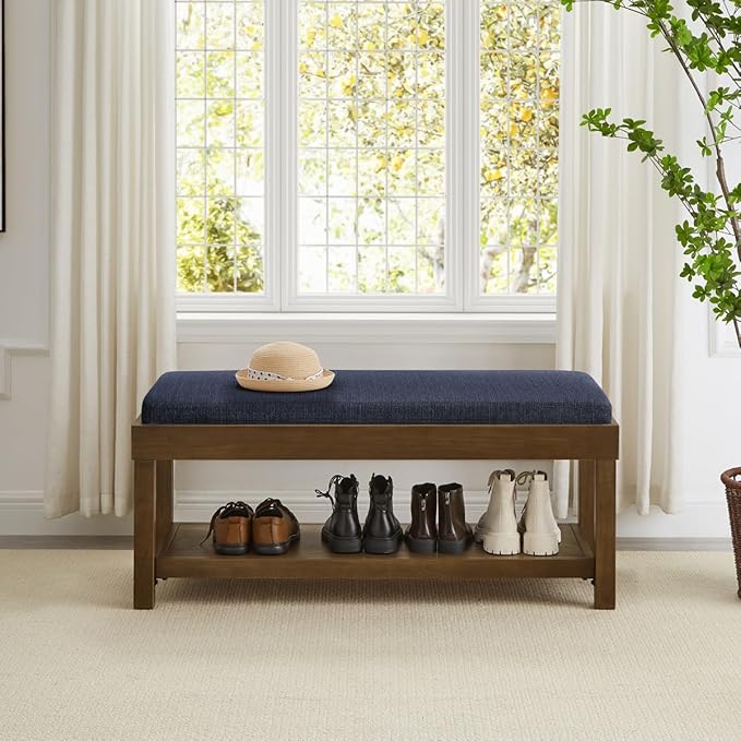 24KF Large Rectangular Storage Bench, Upholstered Seat Cushion, Ottoman Coffee - Image 3