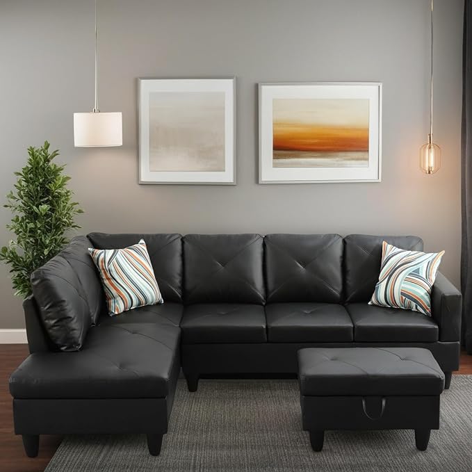 L Shaped Sectional Couches for Living Room, Modular 4 Seat Sofa by FONTOI