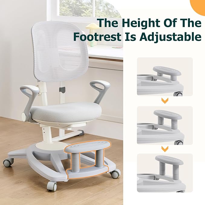 Ergonomic Kids Desk Chair with Footrest & Height-Adjustable Seat, Work & Dining - Image 8