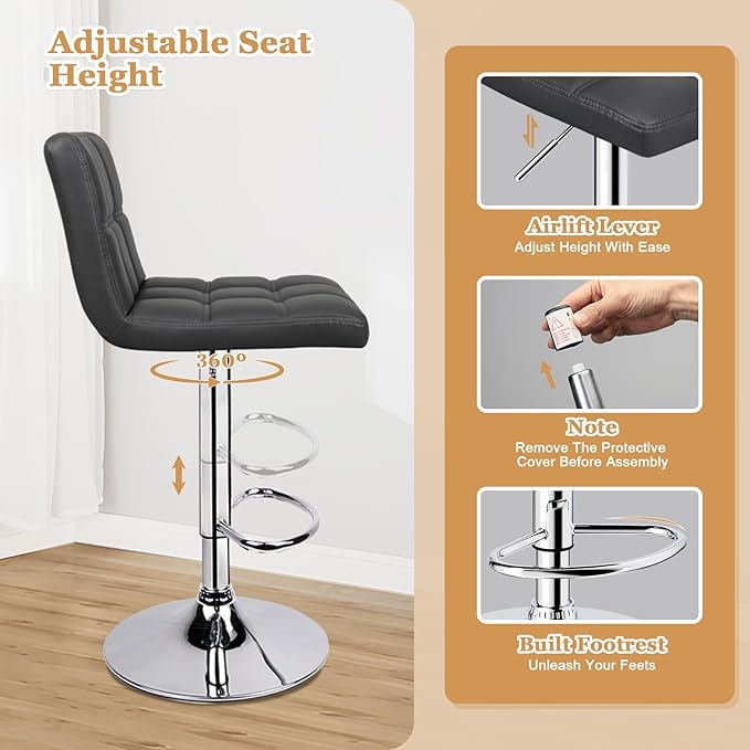 6-Squares Back with Double Needle Adjustable Bar Stools - Image 6