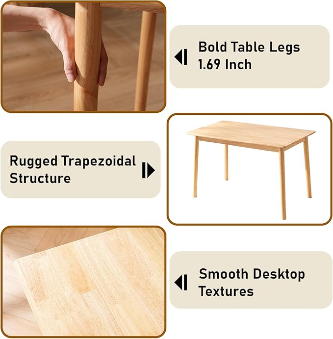 BAKEVE Dining Table for 4-6 Person- 47.2'' Solid Wood Kitchen Table, Mid - Image 7