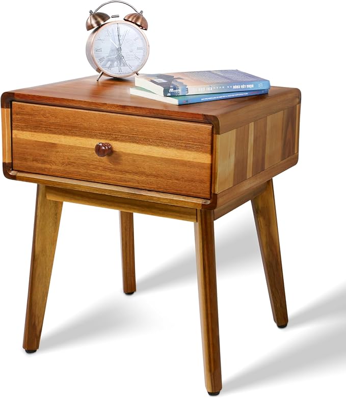 ENKEZI Small Mid Century Acacia Night Stand - Image 6