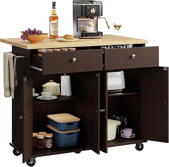 Shintenchi Kitchen Island with Drop Leaf, Rolling Kitchen Cart with Storage on - Image 6
