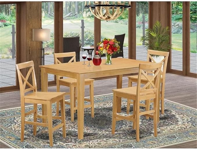East West Furniture CAPU5H-OAK-W 5 Piece Counter Height Pub Set Includes a - Image 2
