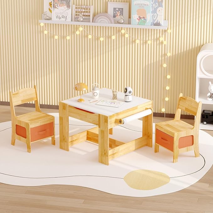 Pinewood Kids Table and Chair Set, 3 in 1 Toddlers Wooden Art Activity Table - Image 10