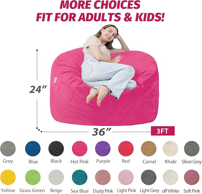 3FT Bean Bag Chair with Ultra Soft Velvet Cover Bean Bag Sofa with Memory Foam - Image 2