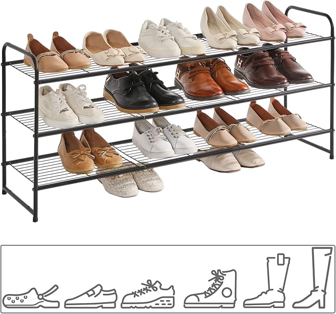 YMYNY Freestanding Shoe Racks, 3 Tiers Stackable & Adjustable Shoe Storage Shelf - Image 9